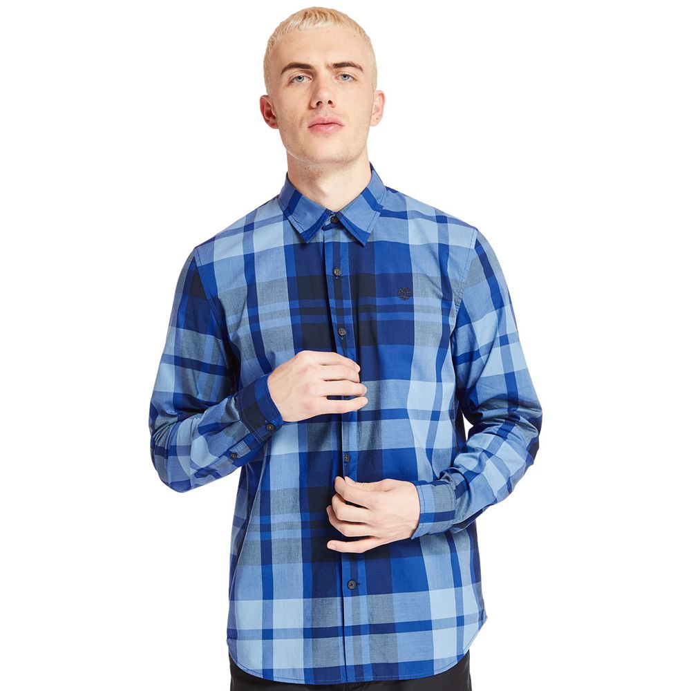 Timberland Πουκαμισα Ανδρικα Μπλε - Slim Fit Eastham River Plaid - Greece 0649358-VZ